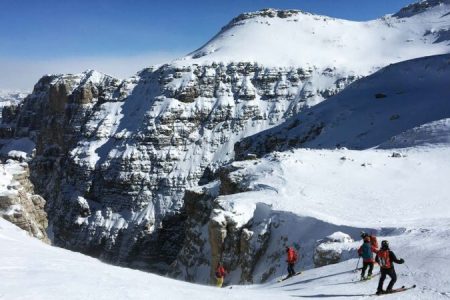 Off-piste skiing in Sella Group, Dolomites